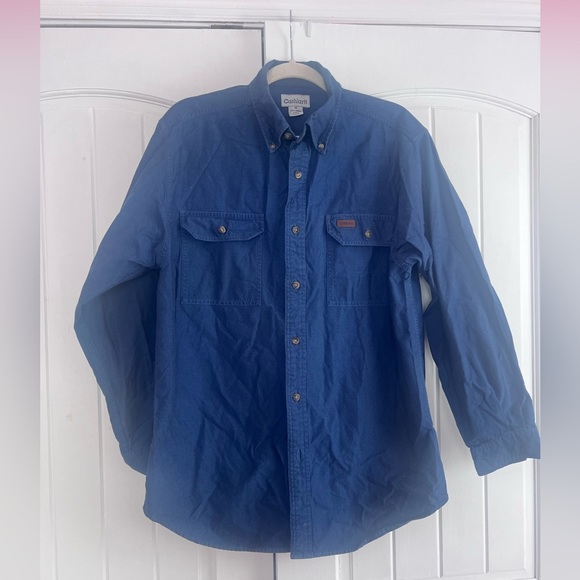 Carhartt 100% Cotton Button Down Shirt Navy Blue Size Medium Excellent Condition - Picture 1 of 4